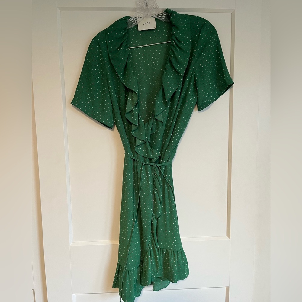 Just Brand Green Dress with Pink Polka Dots